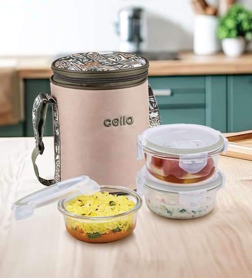 CELLO Trendy Bliss Round Glass Lunch Box Set with Jacket-image-11