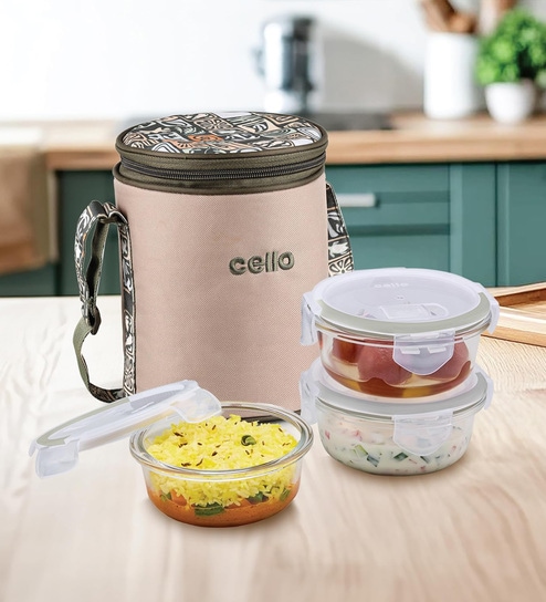 CELLO Trendy Bliss Round Glass Lunch Box Set with Jacket-image-22