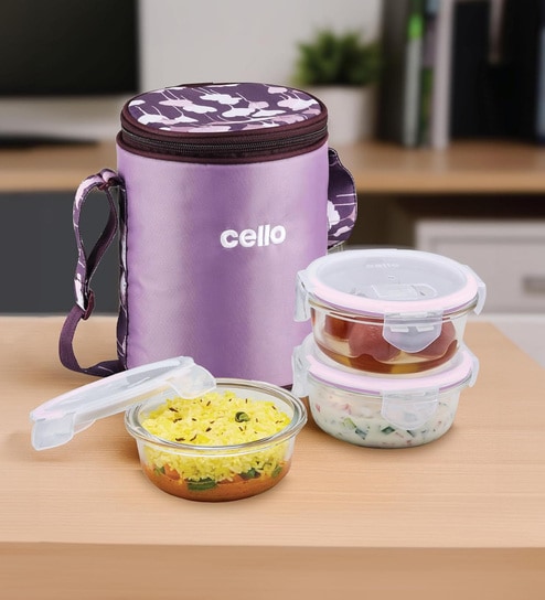 CELLO Trendy Purple Wine Round Glass Lunch Box Set with Jacket-image-27