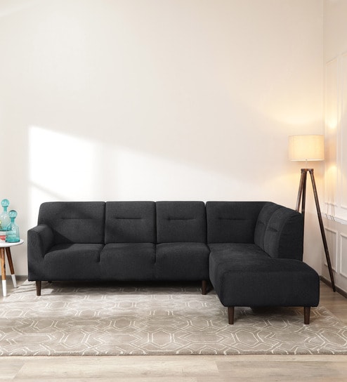 Celso Fabric LHS Sectional Sofa (3 + Lounger) In Charcoal Grey Colour