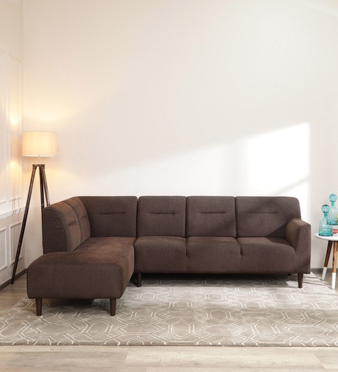 Celso Fabric RHS Sectional Sofa (3 + Lounger) in Chestnut Brown Colour