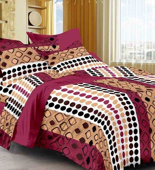 Buy Cenizas Dark Red Polka Dot Design Double Bedsheet With Two