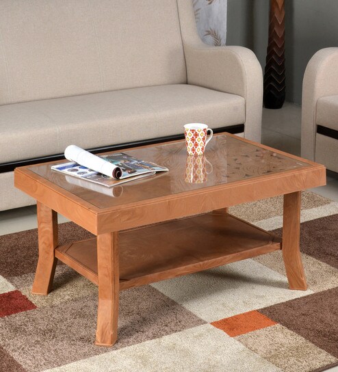 Center Table In Carv Glass With Pear Wood Colour By Nilkamal