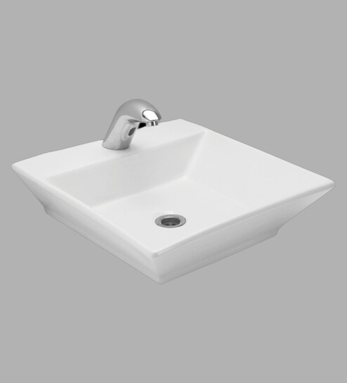 Buy Ceramic Square Shape White Counter Top Wash Basin H 7 W