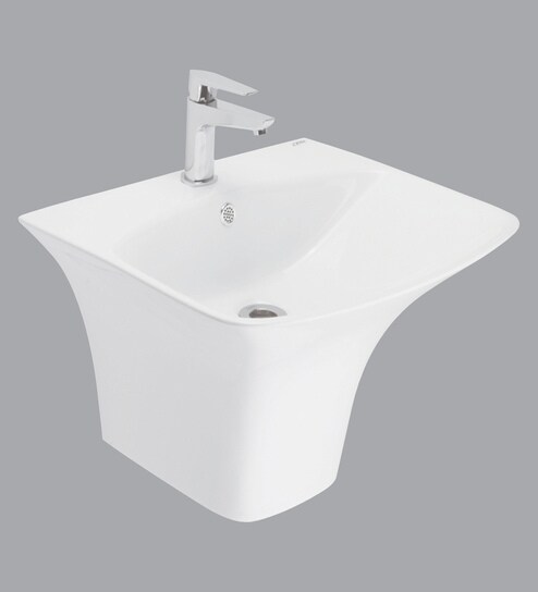 Buy Rectangular Shape Ceramic White Semi Pedestal Wash Basin L