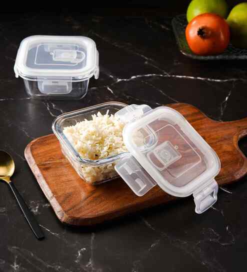 Set of 2 Square Glass Lunch Box