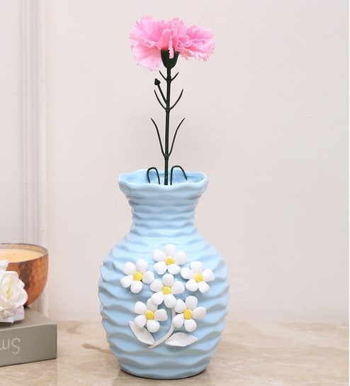 Buy Ceramic Blue Flower Vase By Aapno Rajasthan Online Table