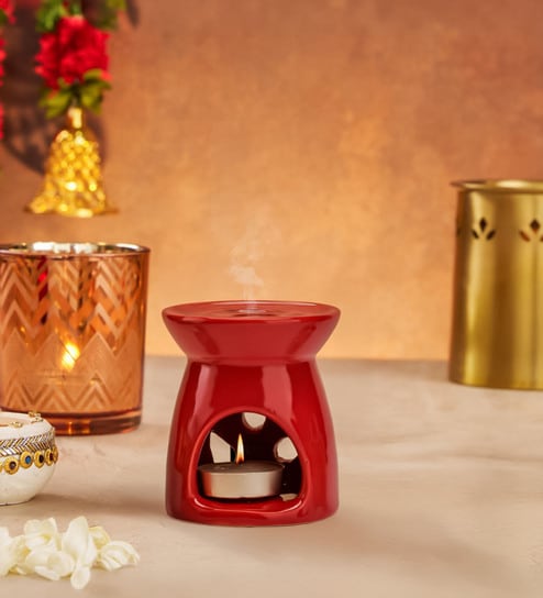 Red Ceramic Burner Fragrance Oil Gift Set