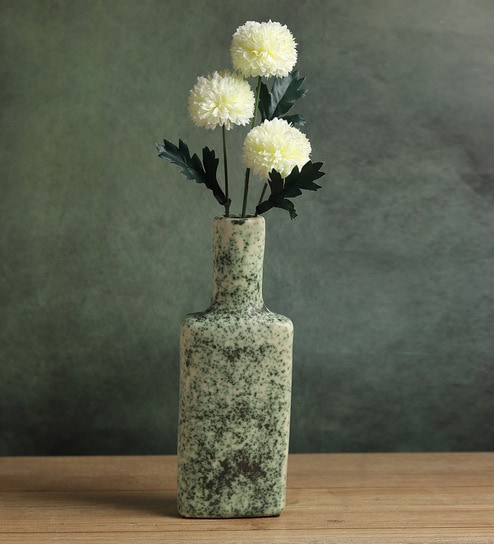 (1Pc) Green Ceramic Decorative Vase For Home Decor