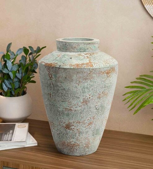 (1Pc) Sea Green & Brown Terracotta Decorative Vase For Room Decor Aesthetic