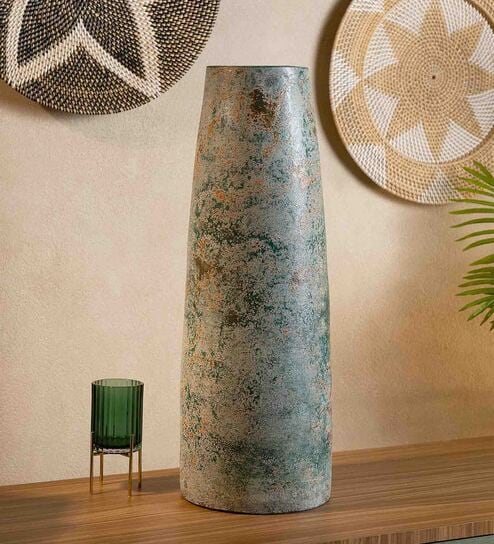 (1Pc) Teal Green Terracotta Decorative Vase For Living Room Decor