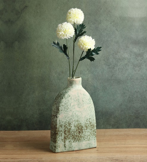 (1Pc) Green Ceramic Vase For Table Decor
