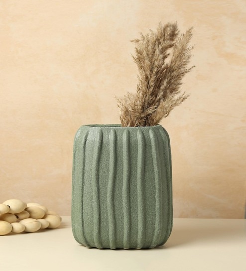 (1Pc) Green Ceramic Flower Vase For Living Room Decor