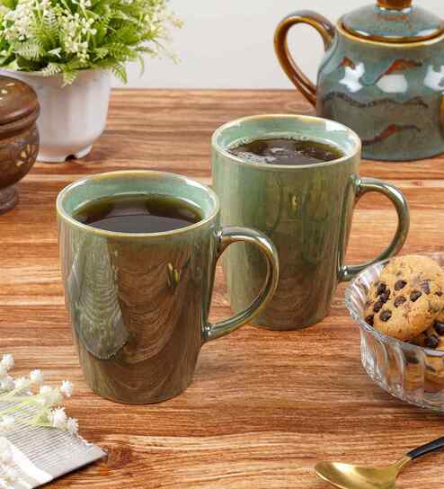 Set of 2 Ceramic Gree Textured Mugs