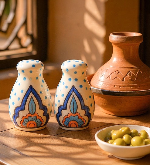 Ceramic Salt & Pepper Set for Dining Table & Kitchen (80 ML)