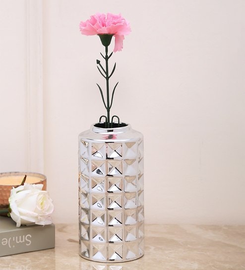 Buy Ceramic Silver Flower Vase By Aapno Rajasthan Online Table