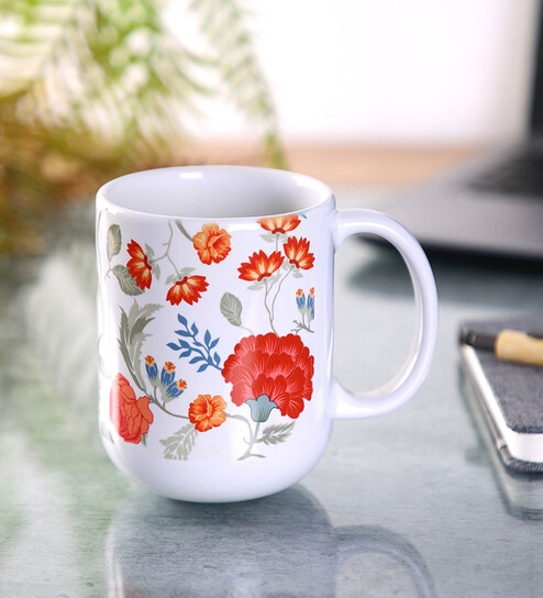Ceramic Tea Capsule Mug With Navy Blue & House Print