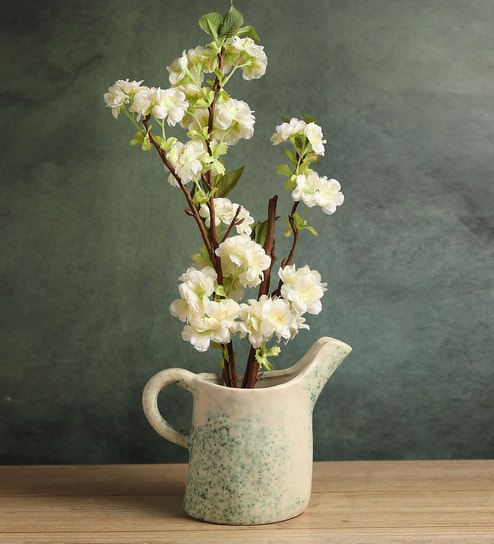 (1Pc) Green Ceramic Decorative Vase For Home Decor