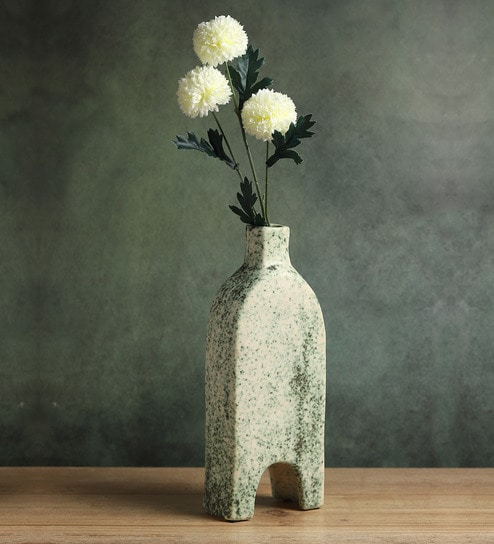 (1Pc) Green Ceramic Flower Pot For Living Room Decor