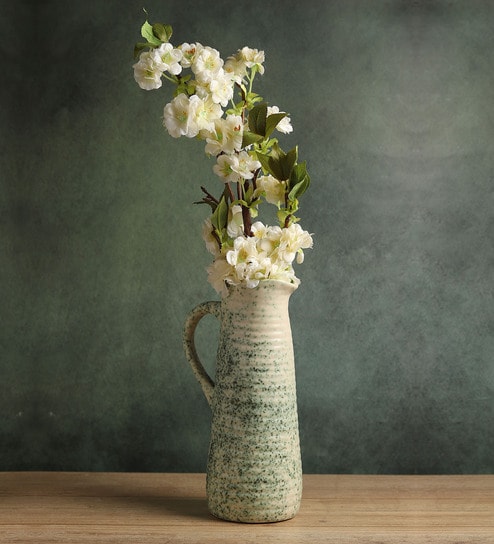 (1Pc) Green Ceramic Decorative Vase For Home Decor