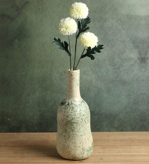 (1Pc) Green Ceramic Decorative Vase For Living Room Decor