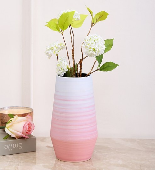 Buy Ceramic White Flower Vase By Aapno Rajasthan Online Table