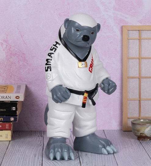 Ceramic White Karate Fighter Badger Figurine