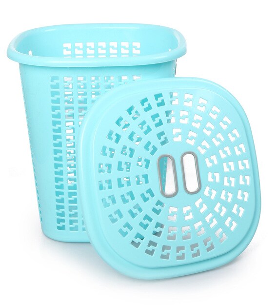 Buy Plastic Blue Laundry Basket With Lid, 50 Ltr by Cello Online