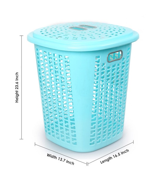 Buy Plastic Blue Laundry Basket With Lid, 50 Ltr by Cello Online
