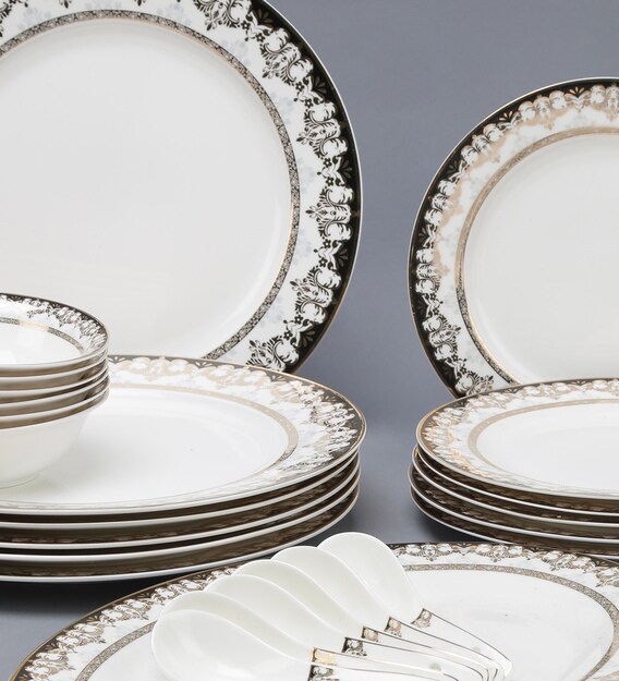 Buy Royal Gold Bone China Dinner Set Set of 41 by Ceradeco Online