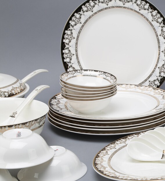 Buy Royal Gold Bone China Dinner Set Set of 41 by Ceradeco Online