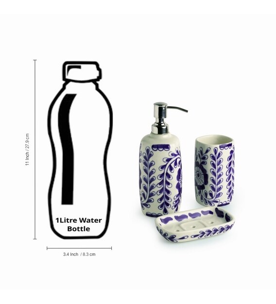 Buy Ceramic Hand Painted Blue White Bathroom Accessories In Set Of 3 By Exclusivelane Online Accessory Sets Accessory Sets Discontinued Pepperfry Product