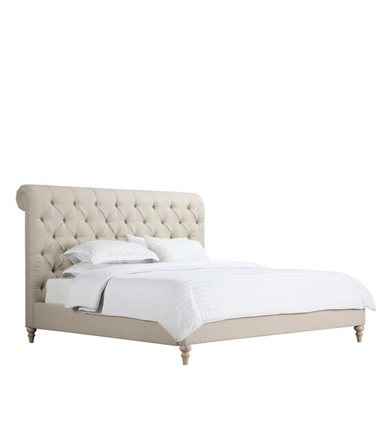 Buy Cesar King Size Upholstered Bed in Beige Colour by Dreamzz