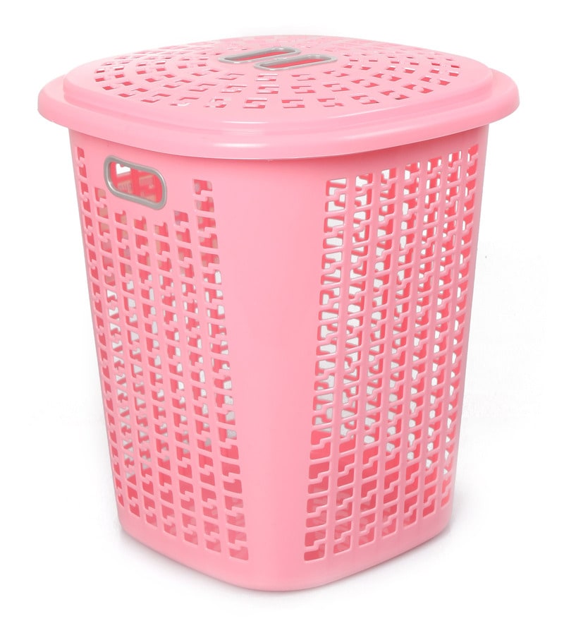 Buy Cello Esquire Plastic 40 L Pink Laundry Basket with Lid Online