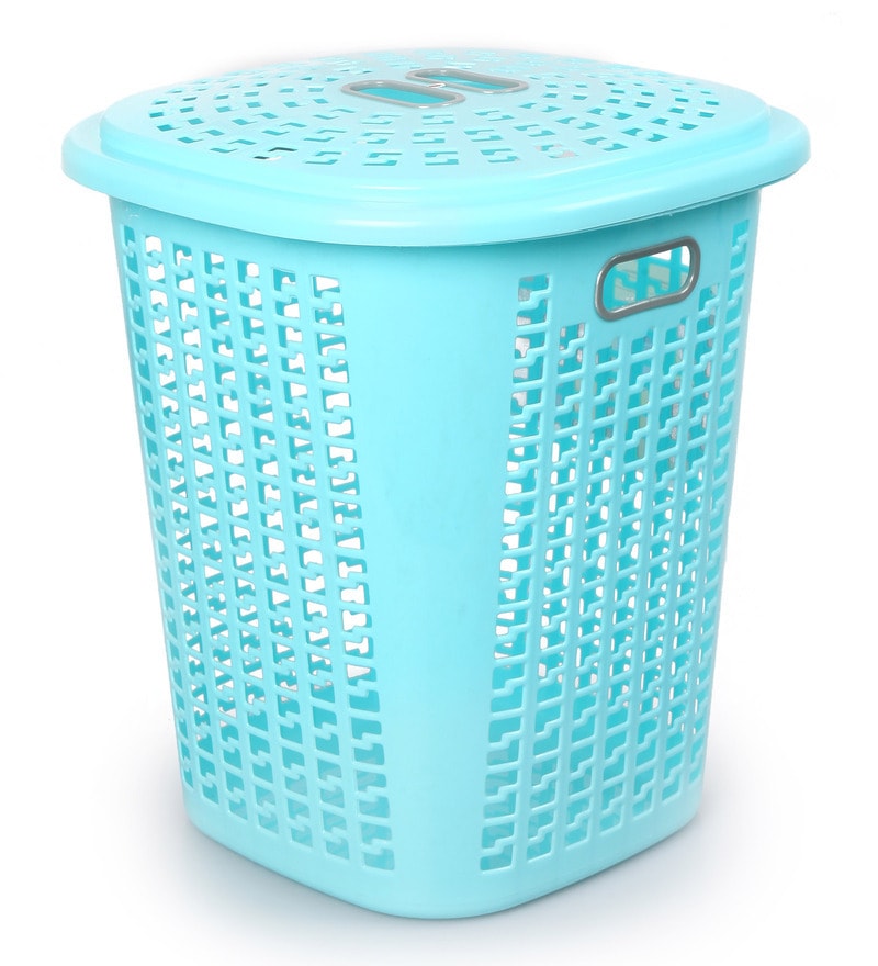 Buy Plastic Blue Laundry Basket With Lid, 50 Ltr by Cello Online ...