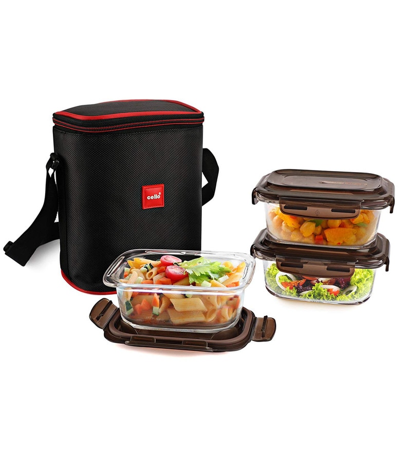 Buy Cello Prima Glass Lunch Box Set with Bag, 340ml, Set of 3, Clear