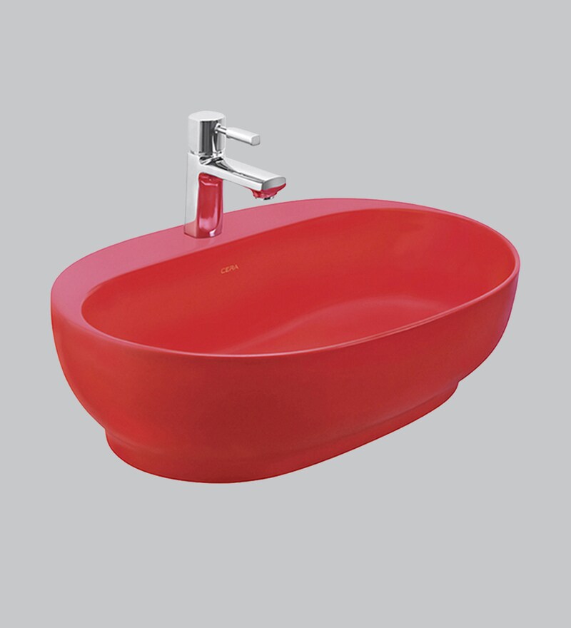 Buy Oval Shape Ceramic Red Counter Top Wash Basin (L 24, W 16, H 7 Inches) by CERA Online