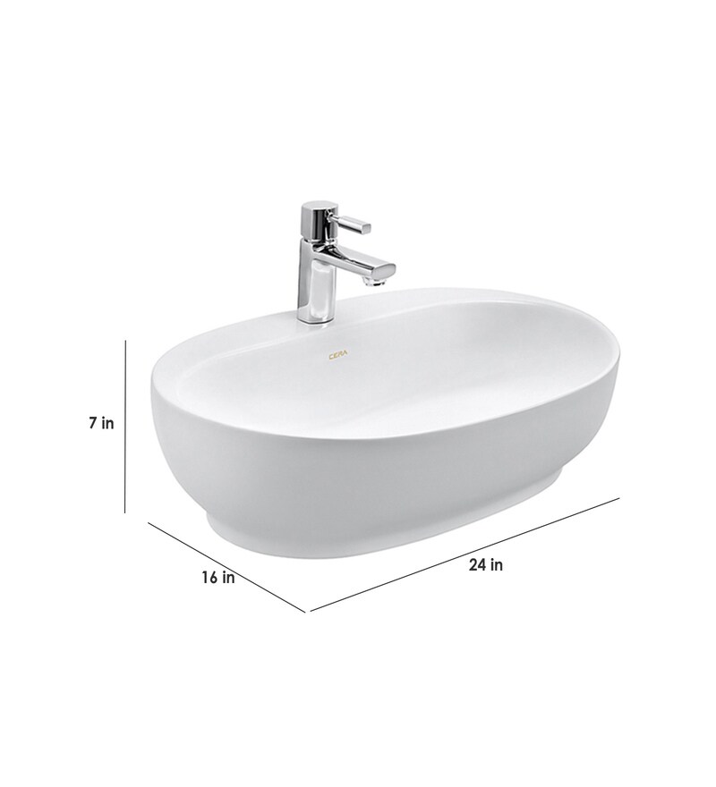 Buy Oval Shape Ceramic White Counter Top Wash Basin (L: 24, W: 16, H: 7 ...