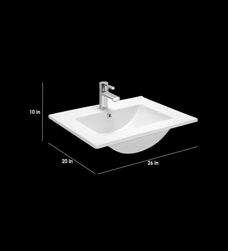 Buy Rectangular Shape Ceramic White Counter Top Wash Basin (L: 26, W ...