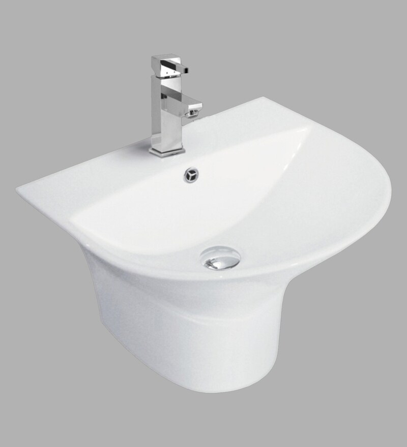 Buy UShape Ceramic White Semi Pedestal Wash Basin (L 20, W 15, H 18