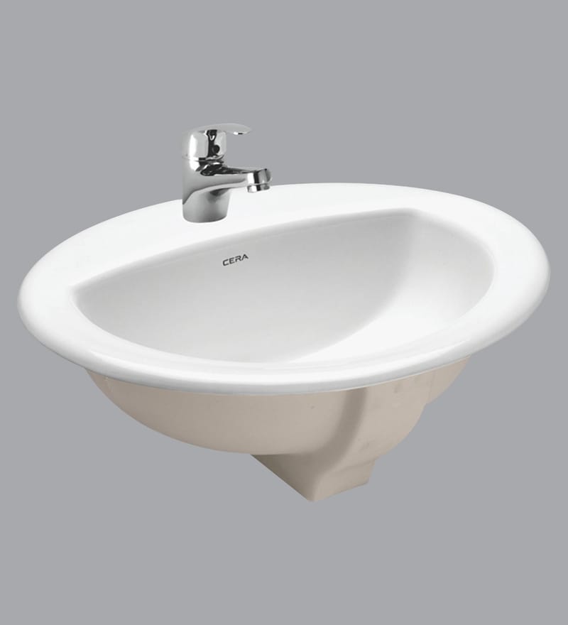 Buy Round Shape Ceramic White Wall Mounted Wash Basin (L 20, W 18, H 9 Inches) by CERA Online