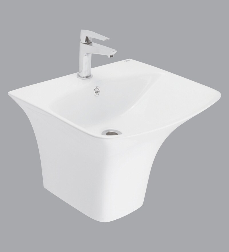 Buy Rectangular Shape Ceramic White Semi Pedestal Wash Basin (L 18, W