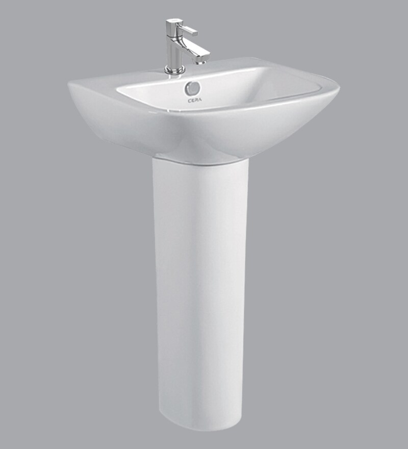 Buy Ceramic Rectangular Shape White Pedestal Wash Basin (H 32, W 8, D