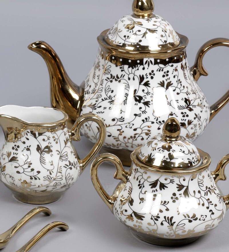 Buy 200 ML Gold Porcelain Tea Set of 21 by Ceradeco Online Tea Sets
