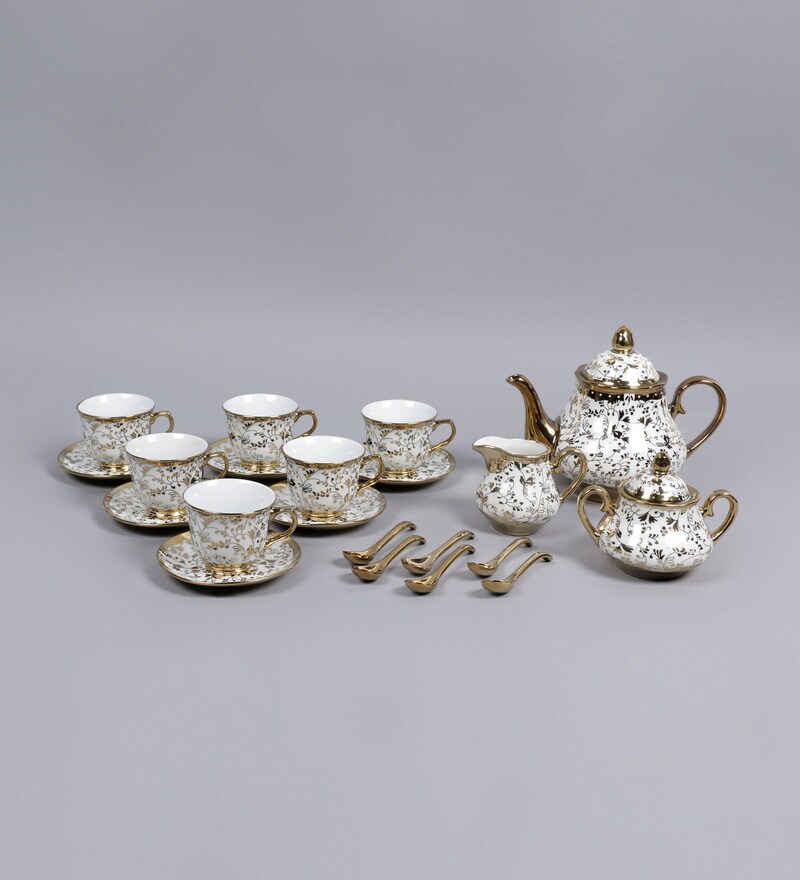 Buy 200 ML Gold Porcelain Tea Set of 21 by Ceradeco Online Tea Sets