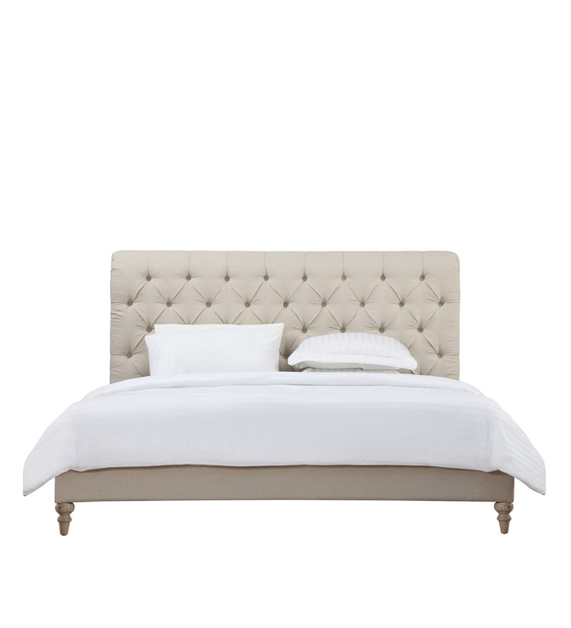 Buy Cesar King Size Upholstered Bed in Beige Colour by Dreamzz