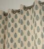 Cedar Cream & Blue Cotton 230 GSM  Ethnic 5 Feet Room Darkening Eyelet Window Curtains (2 Pc)