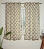 Cedar Cream & Blue Cotton 230 GSM  Ethnic 5 Feet Room Darkening Eyelet Window Curtains (2 Pc)
