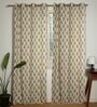 Cedar Cream & Blue Cotton 230 GSM  Ethnic 7 Feet Room Darkening Eyelet Door Curtains (2 Pc)