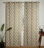 Cedar Cream & Blue Cotton 230 GSM  Ethnic 9 Feet Room Darkening Eyelet Long Door Curtains (2 Pc)